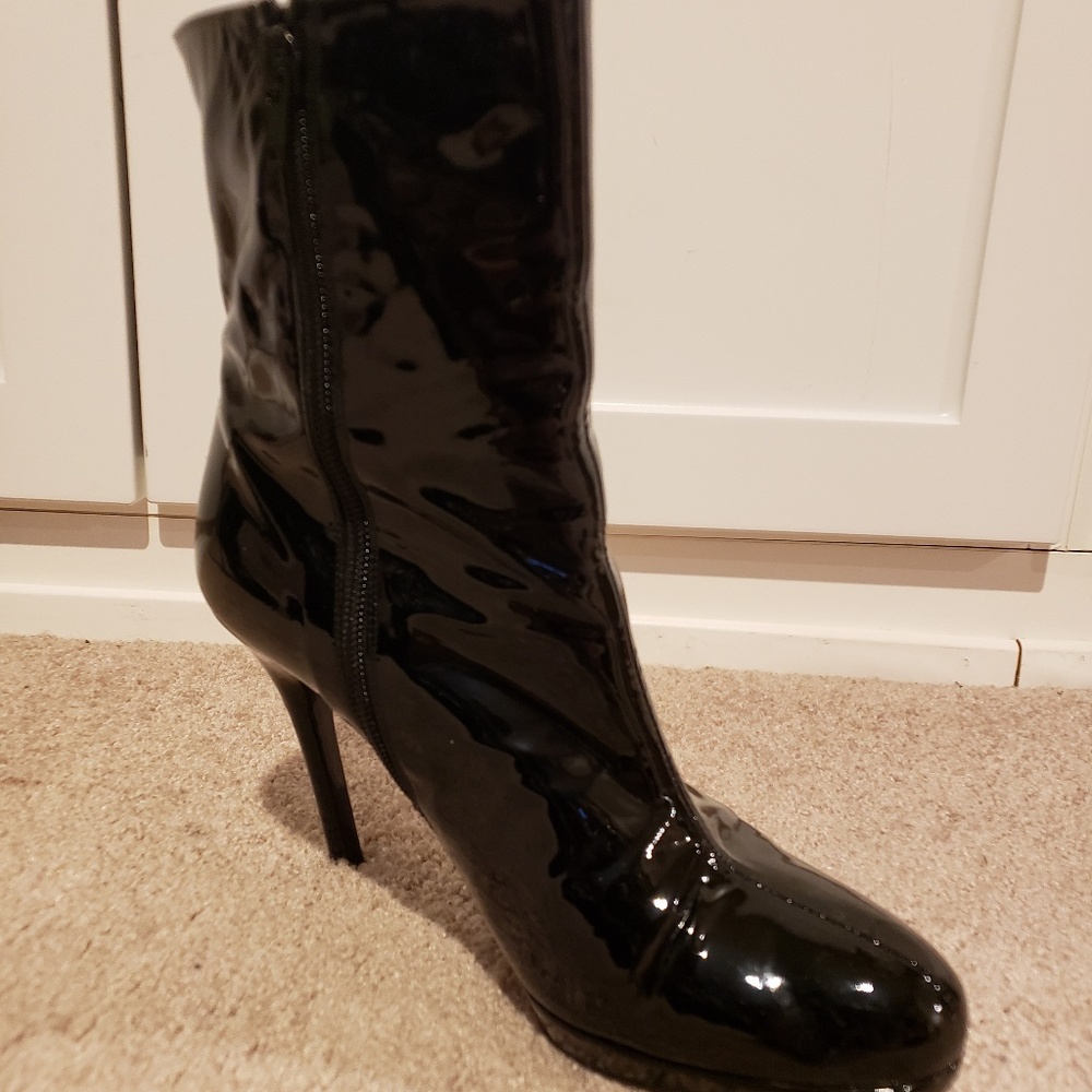 Stuart Weitzman Apollo Black Patent Leather Mid Calf Boots Size 8 - Picture 2 of 8